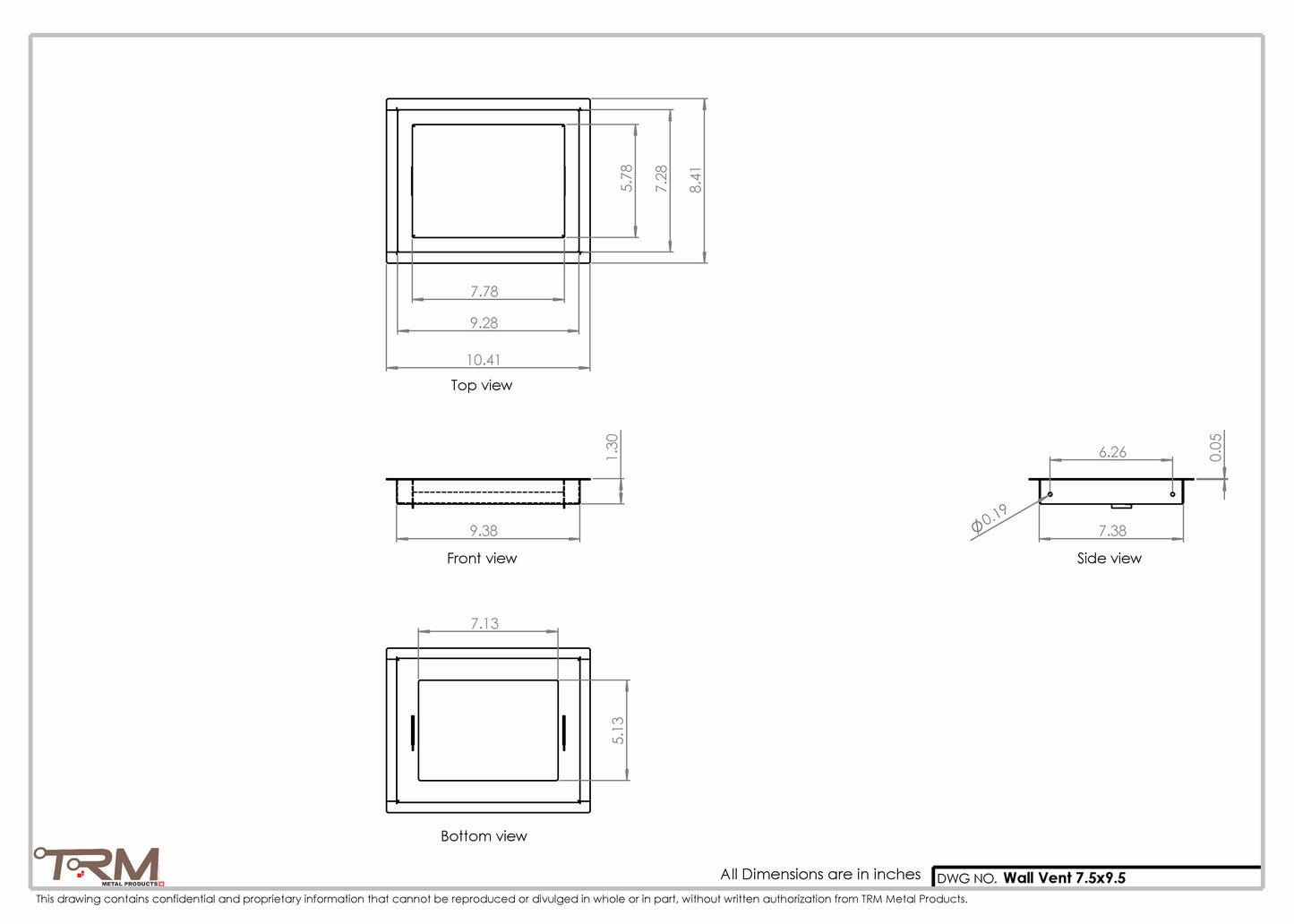 7.5x9.5 - Wall Vent - Modern Vent Cover -  Return Air Vent - TRM Metal  9.5x7.5