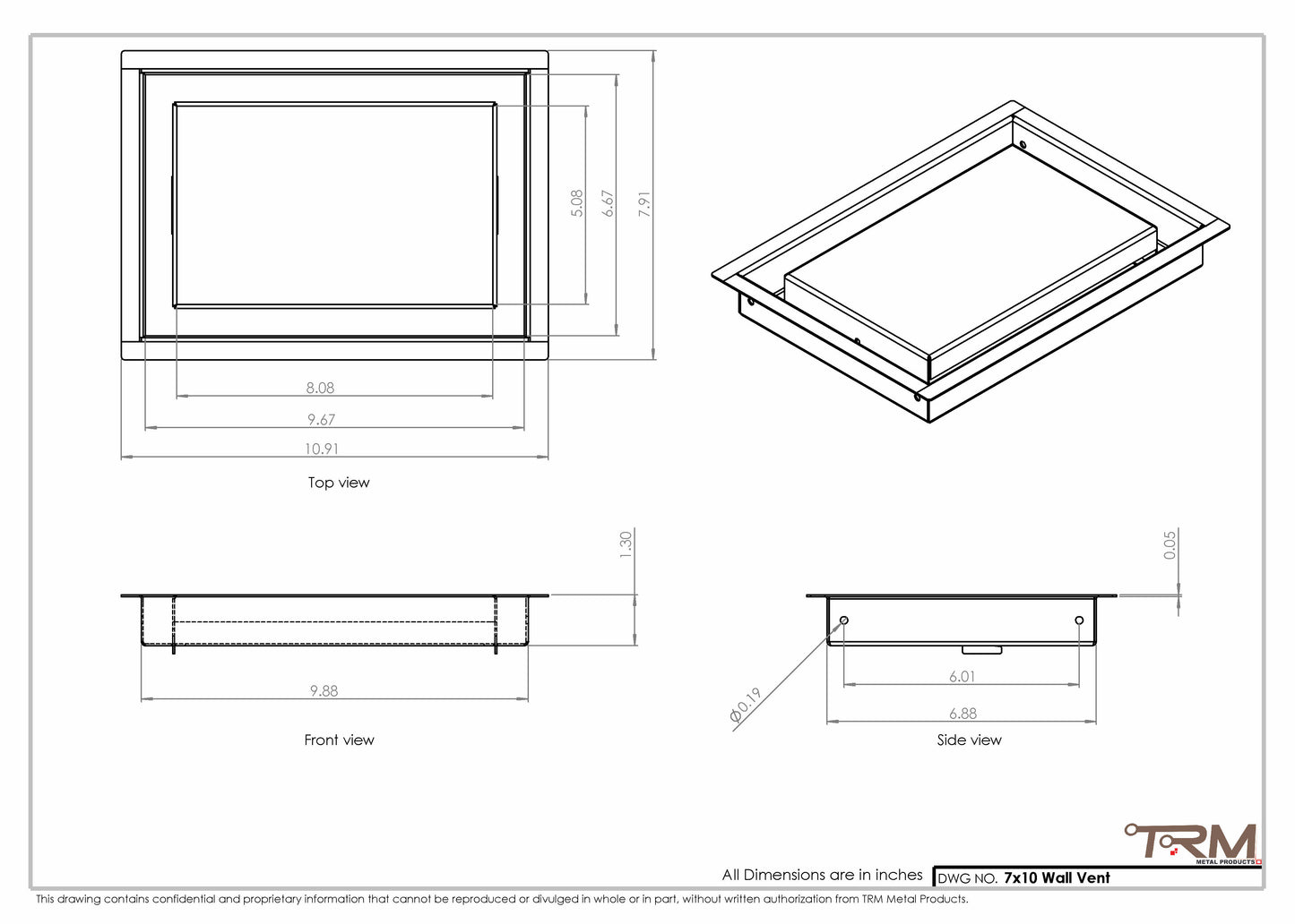 7x10 - Wall Vent - Modern Vent Cover -  Return Air Vent - TRM Metal  10x7