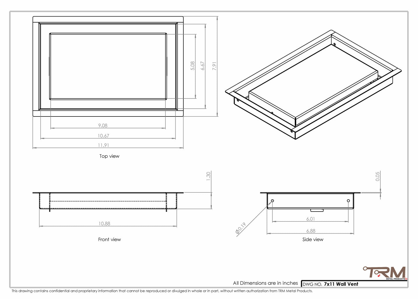 7x11 - Wall Vent - Modern Vent Cover -  Return Air Vent - TRM Metal  11x7