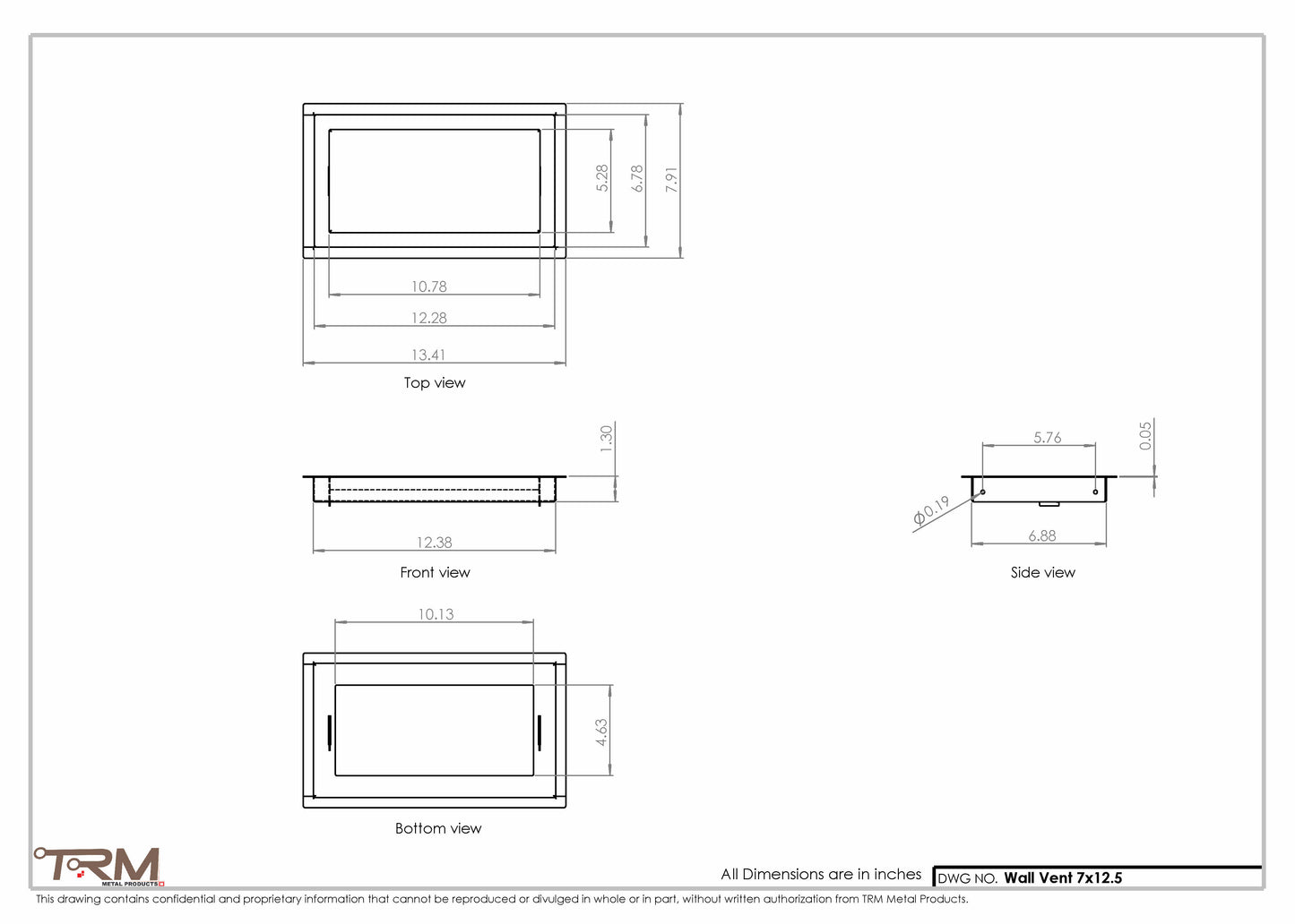 7x12.5 - Wall Vent - Modern Vent Cover -  Return Air Vent - TRM Metal  12.5x7