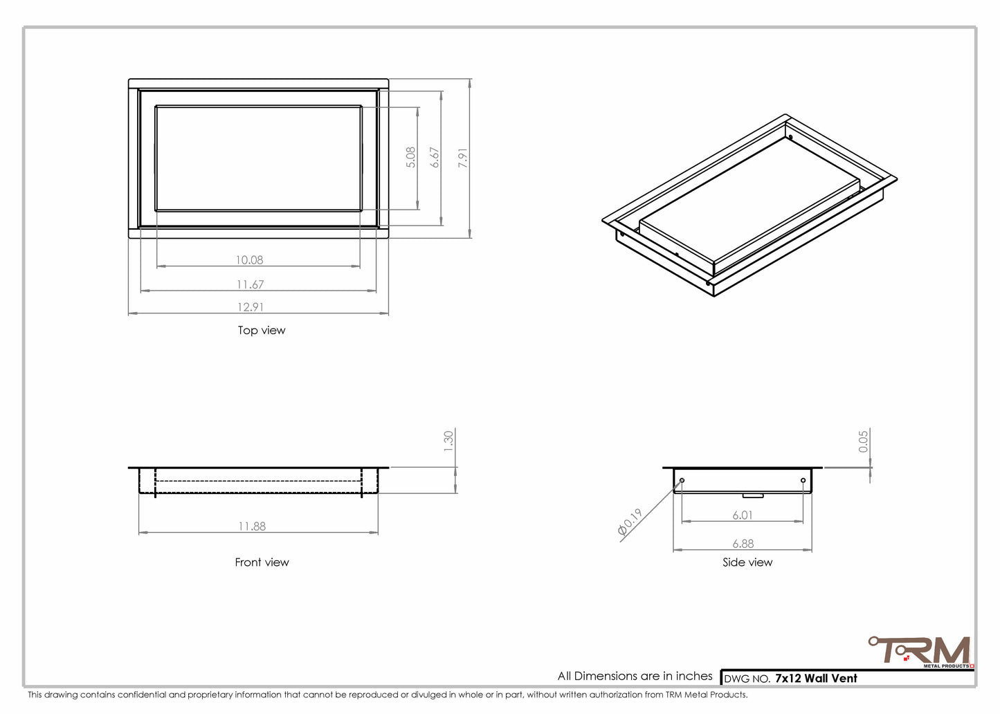7x12 - Wall Vent - Modern Vent Cover -  Return Air Vent - TRM Metal  12x7