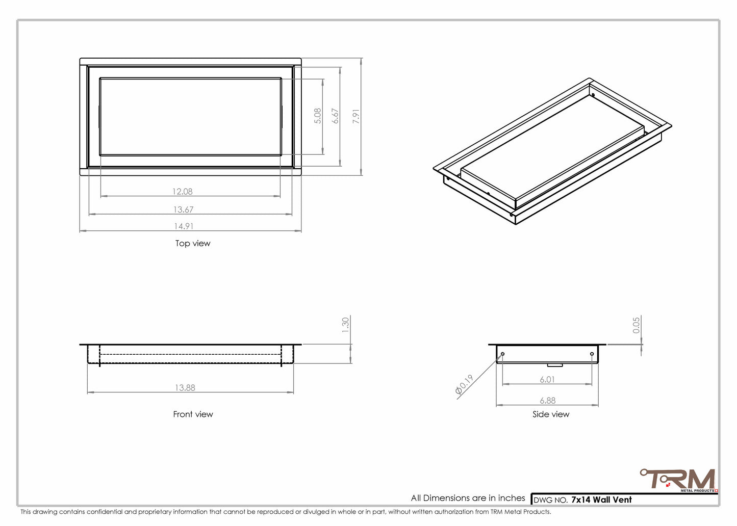 7x14 - Wall Vent - Modern Vent Cover -  Return Air Vent - TRM Metal  14x7