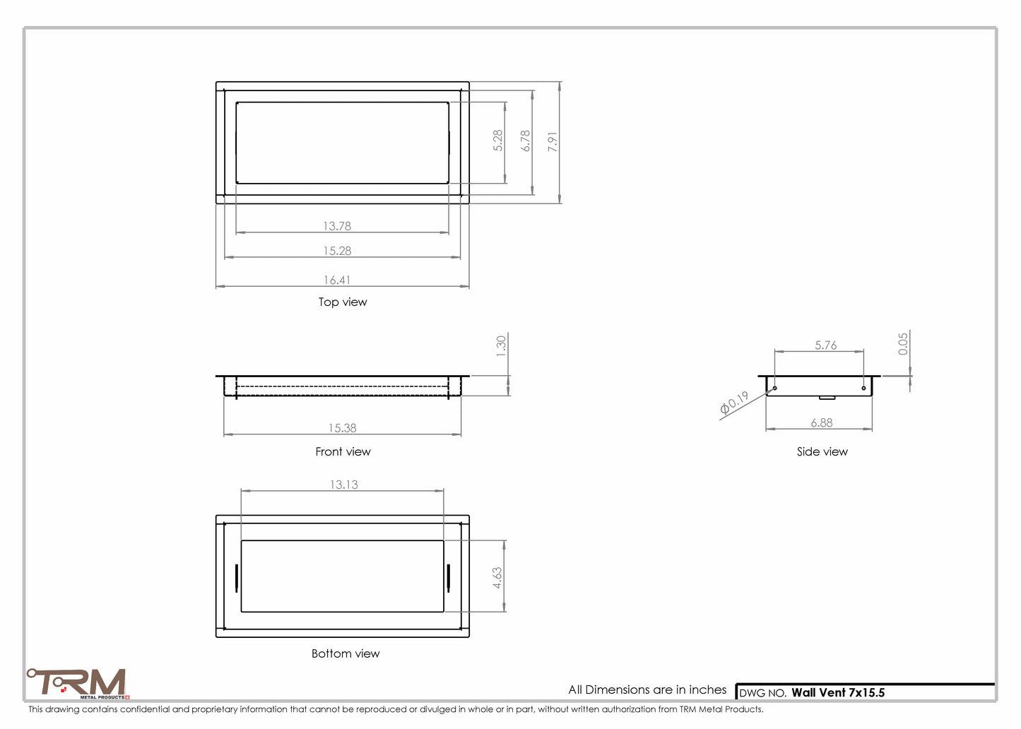 7x15.5 - Wall Vent - Modern Vent Cover -  Return Air Vent - TRM Metal  15.5x7