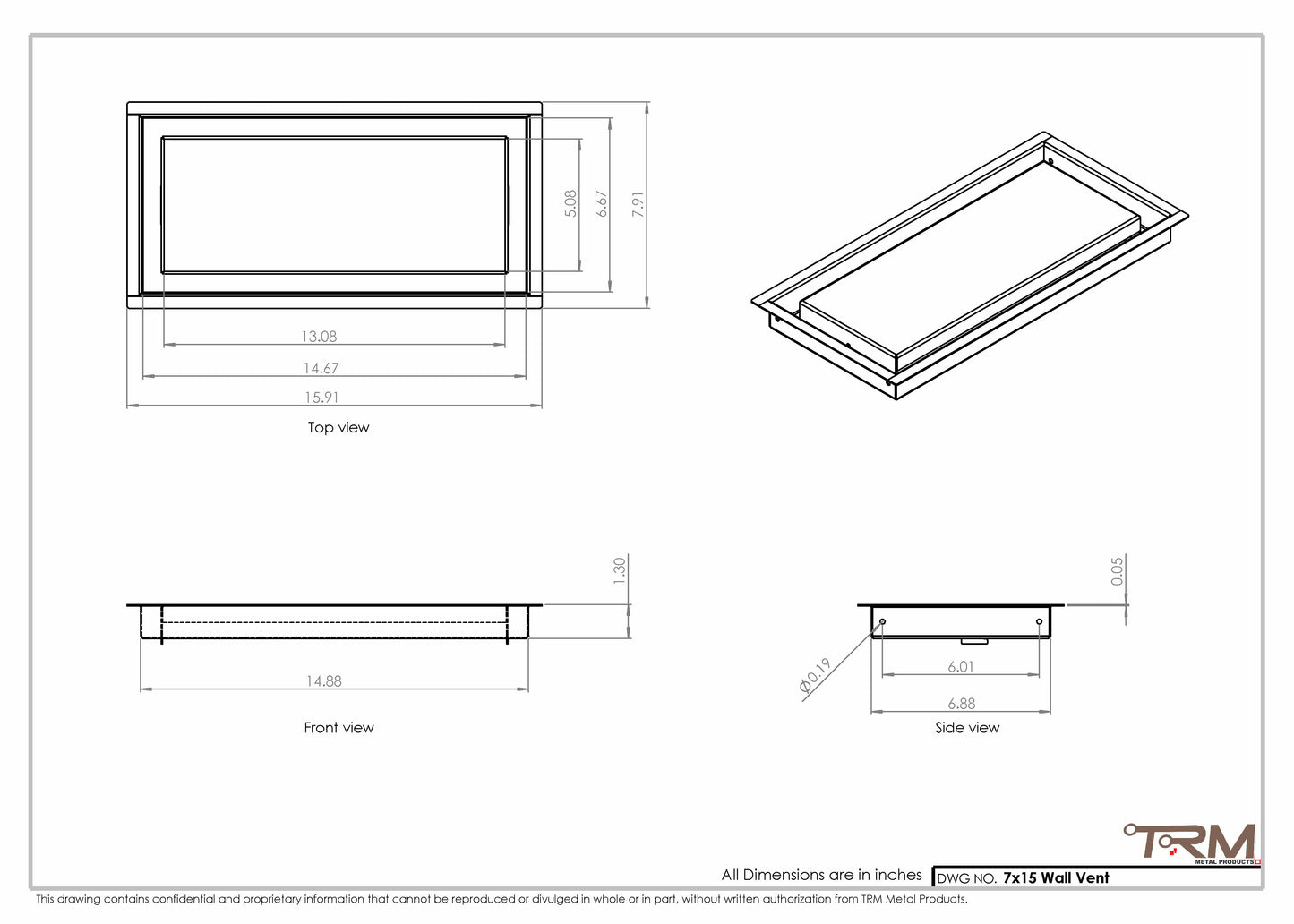 7x15 - Wall Vent - Modern Vent Cover -  Return Air Vent - TRM Metal  15x7