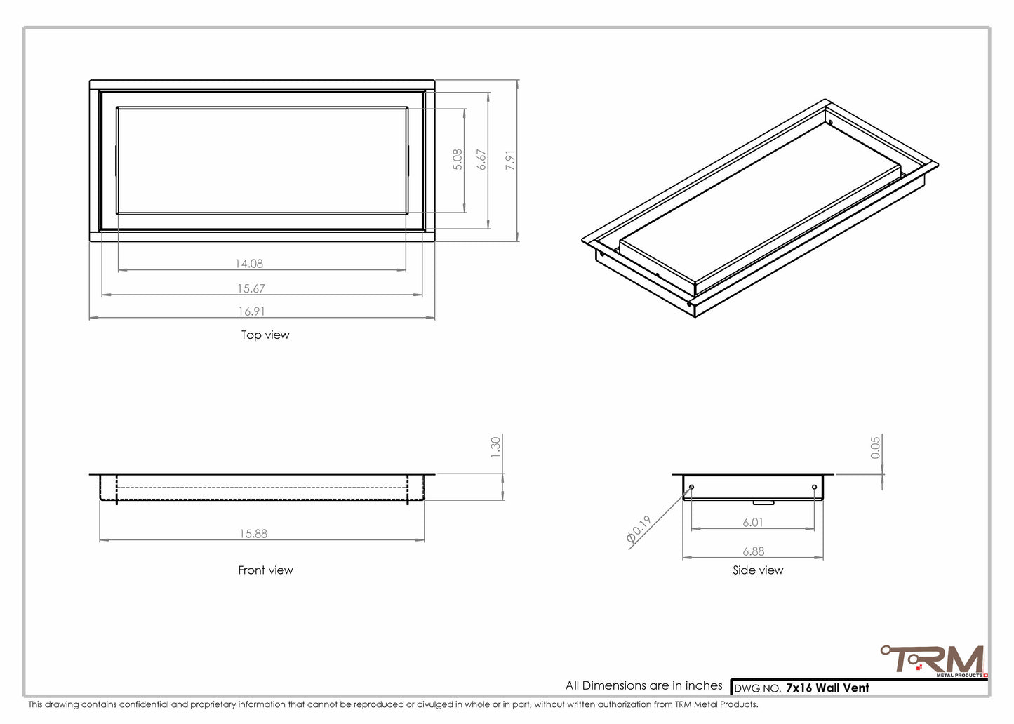 7x16 - Wall Vent - Modern Vent Cover -  Return Air Vent - TRM Metal  16x7