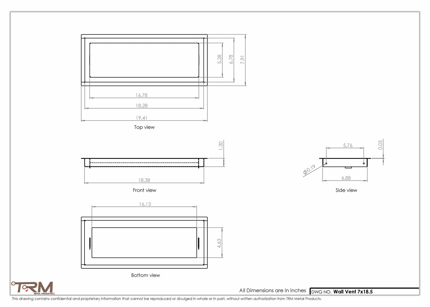 7x18.5 - Wall Vent - Modern Vent Cover -  Return Air Vent - TRM Metal  18.5x7