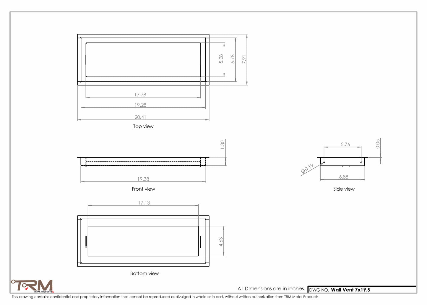 7x19.5 - Wall Vent - Modern Vent Cover -  Return Air Vent - TRM Metal  19.5x7