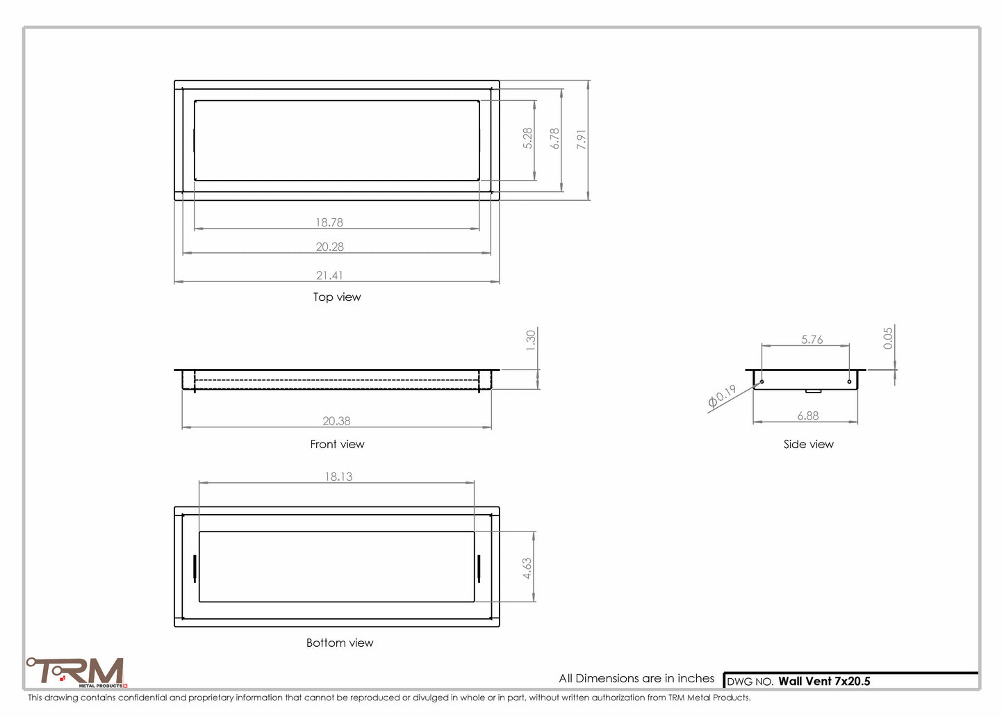 7x20.5 - Wall Vent - Modern Vent Cover -  Return Air Vent - TRM Metal  20.5x7