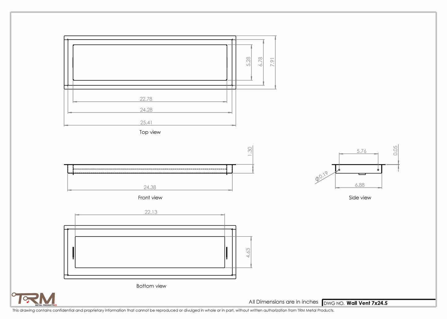 7x24.5 - Wall Vent - Modern Vent Cover -  Return Air Vent - TRM Metal  24.5x7