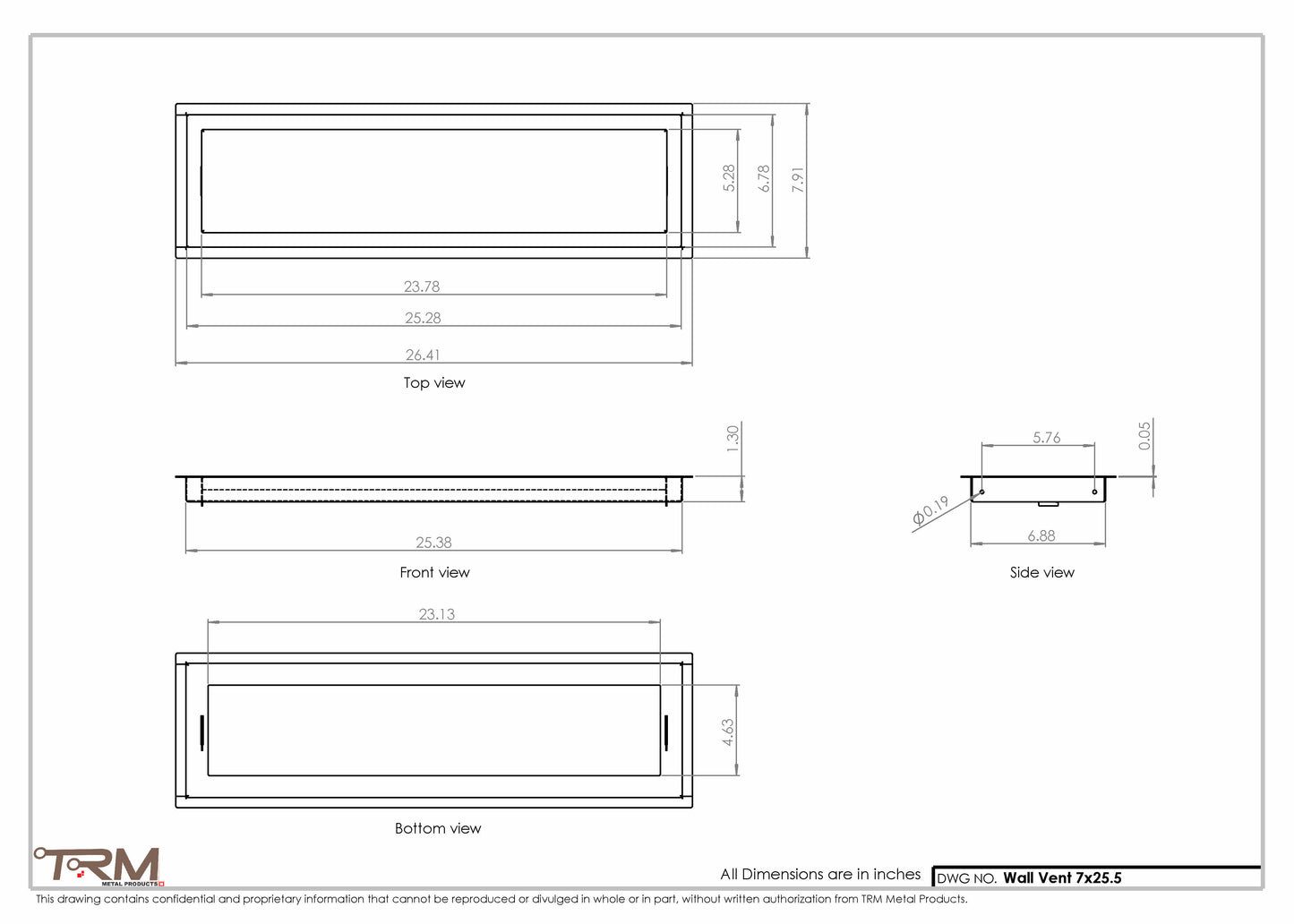 7x25.5 - Wall Vent - Modern Vent Cover -  Return Air Vent - TRM Metal  25.5x7
