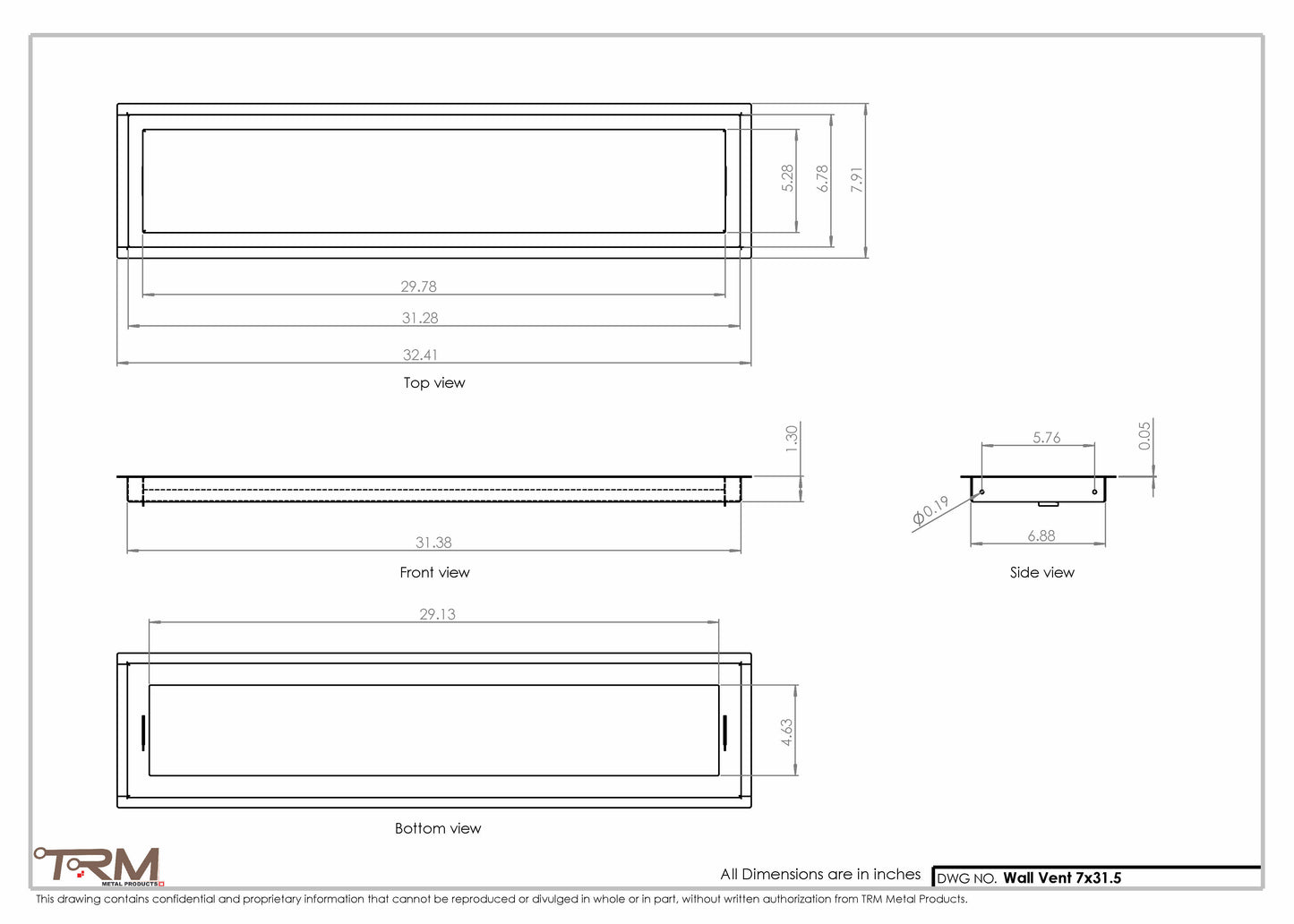 7x31.5 - Wall Vent - Modern Vent Cover -  Return Air Vent - TRM Metal  31.5x7