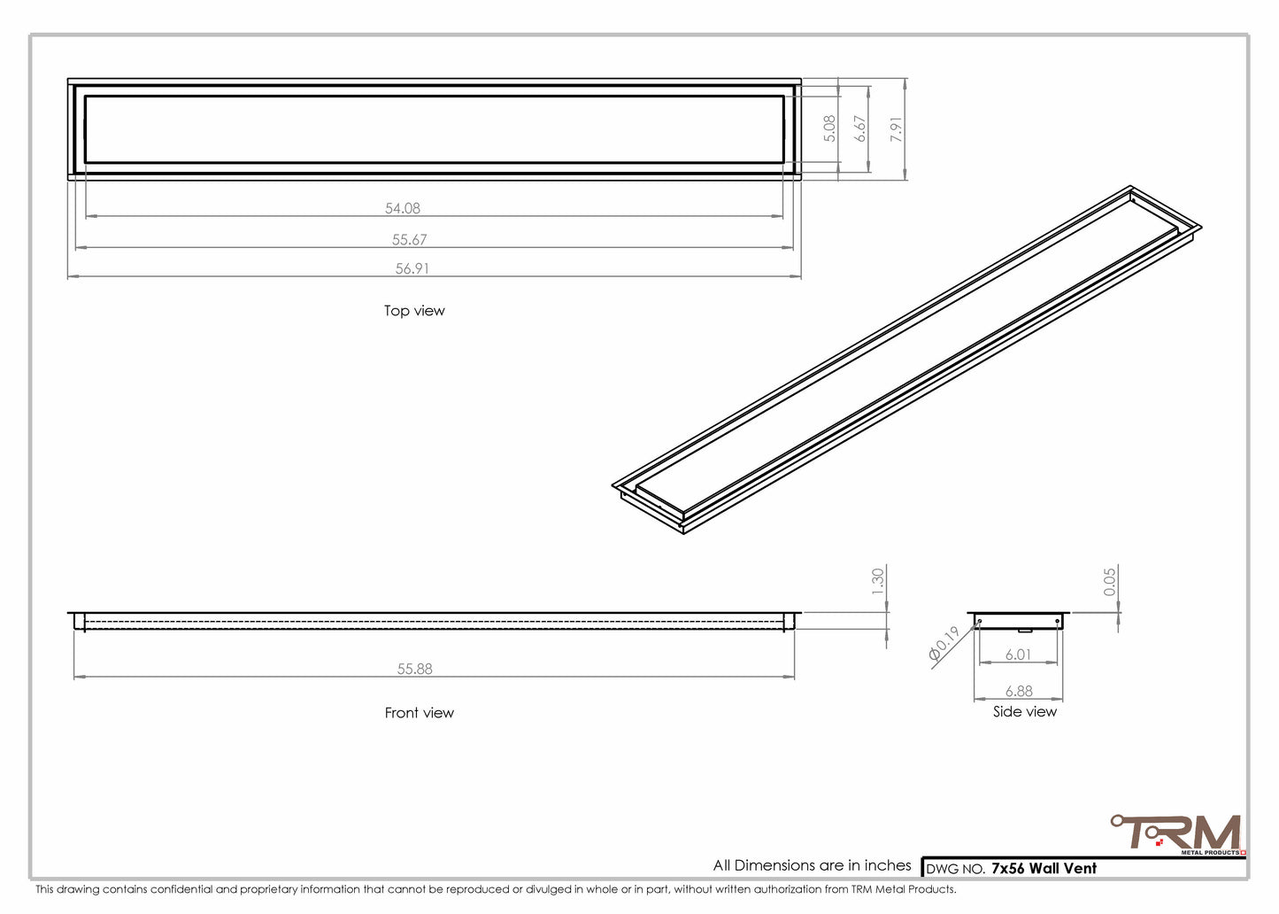 7x56 - Wall Vent - Modern Vent Cover -  Return Air Vent - TRM Metal  56x7
