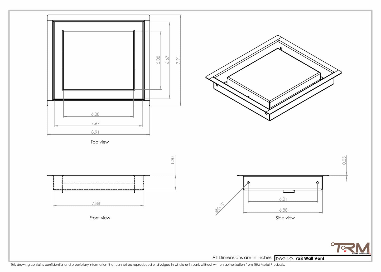 7x8 - Wall Vent - Modern Vent Cover -  Return Air Vent - TRM Metal  8x7