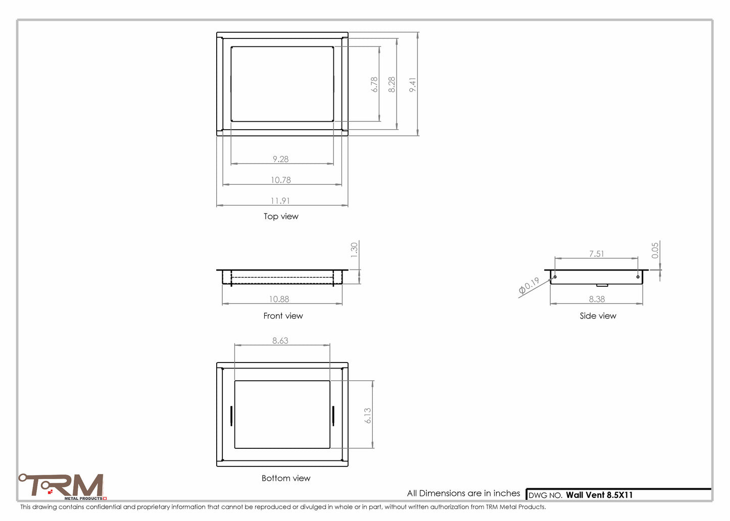 8.5x11 - Wall Vent - Modern Vent Cover -  Return Air Vent - TRM Metal  11x8.5