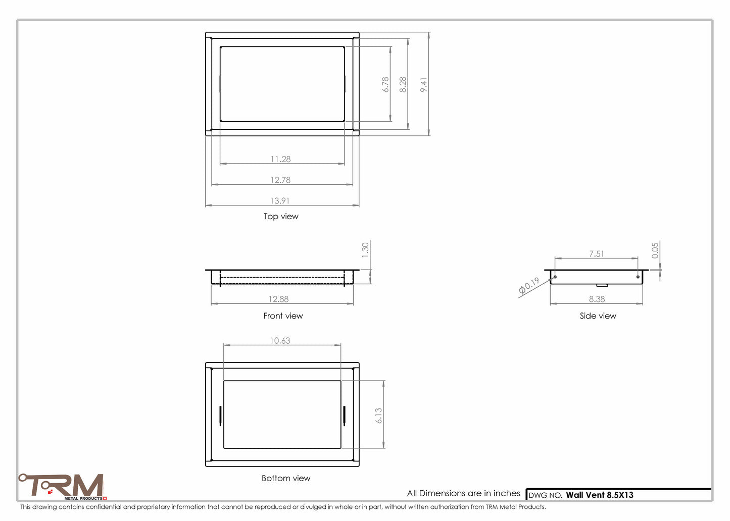 8.5x13 - Wall Vent - Modern Vent Cover -  Return Air Vent - TRM Metal  13x8.5