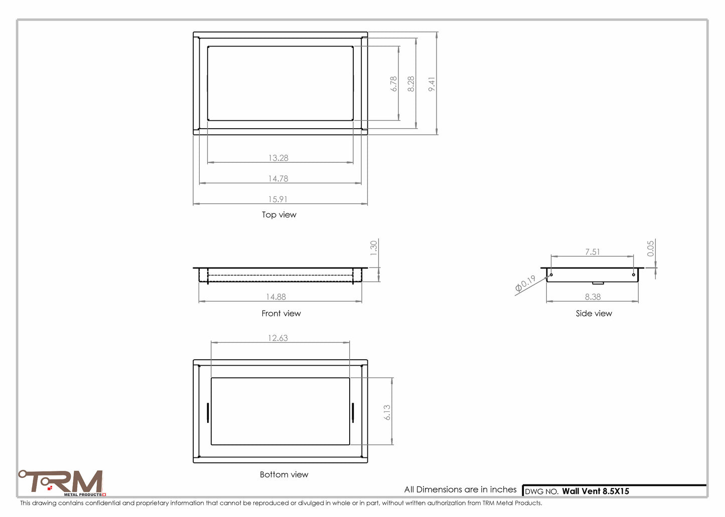 8.5x15 - Wall Vent - Modern Vent Cover -  Return Air Vent - TRM Metal  15x8.5