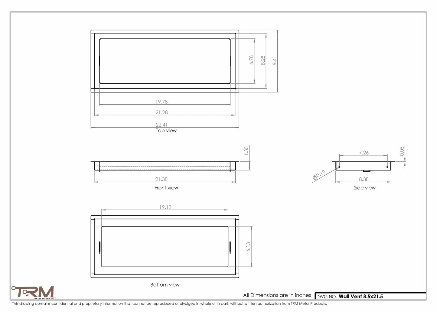 8.5x21.5 - Wall Vent - Modern Vent Cover -  Return Air Vent - TRM Metal  21.5x8.5
