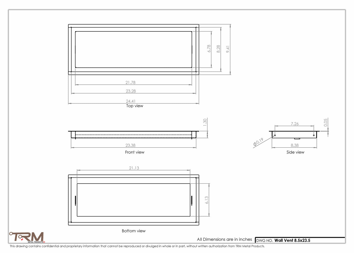 8.5x23.5 - Wall Vent - Modern Vent Cover -  Return Air Vent - TRM Metal  23.5x8.5