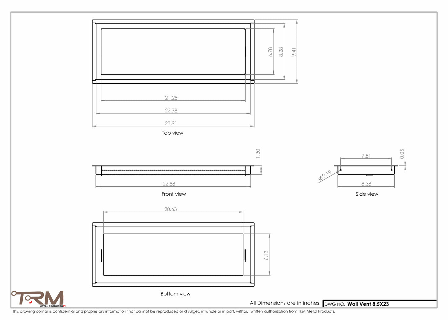 8.5x23 - Wall Vent - Modern Vent Cover -  Return Air Vent - TRM Metal  23x8.5
