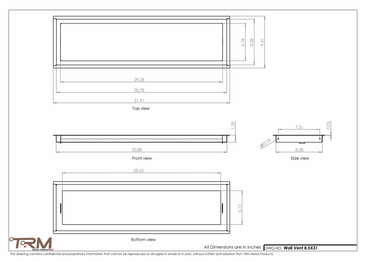 8.5x31 - Wall Vent - Modern Vent Cover -  Return Air Vent - TRM Metal  31x8.5