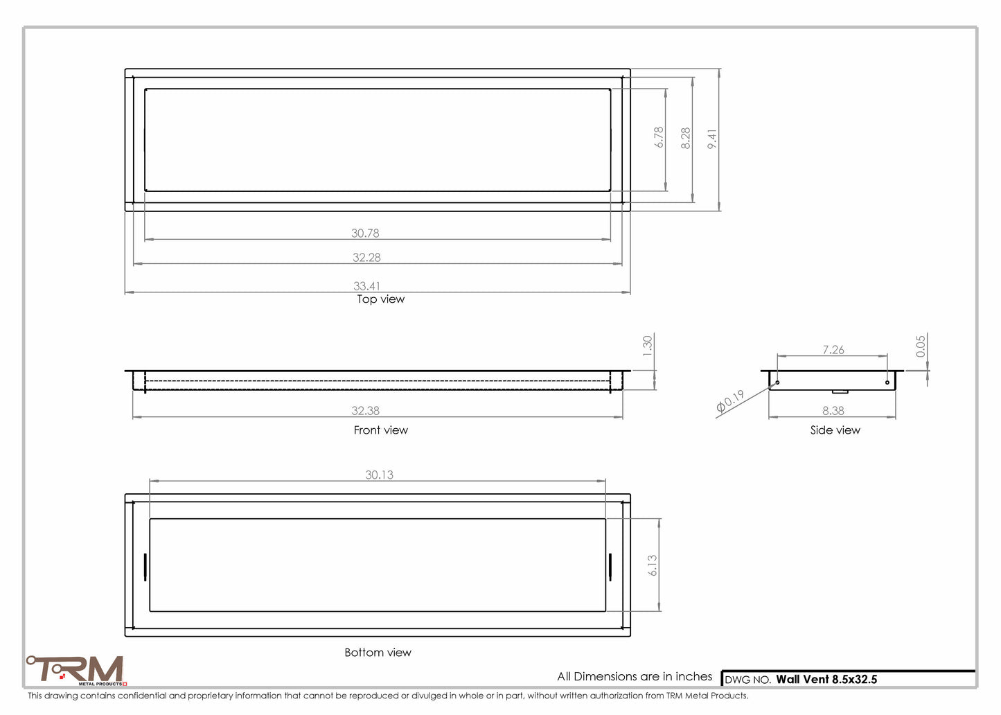 8.5x32.5 - Wall Vent - Modern Vent Cover -  Return Air Vent - TRM Metal  32.5x8.5