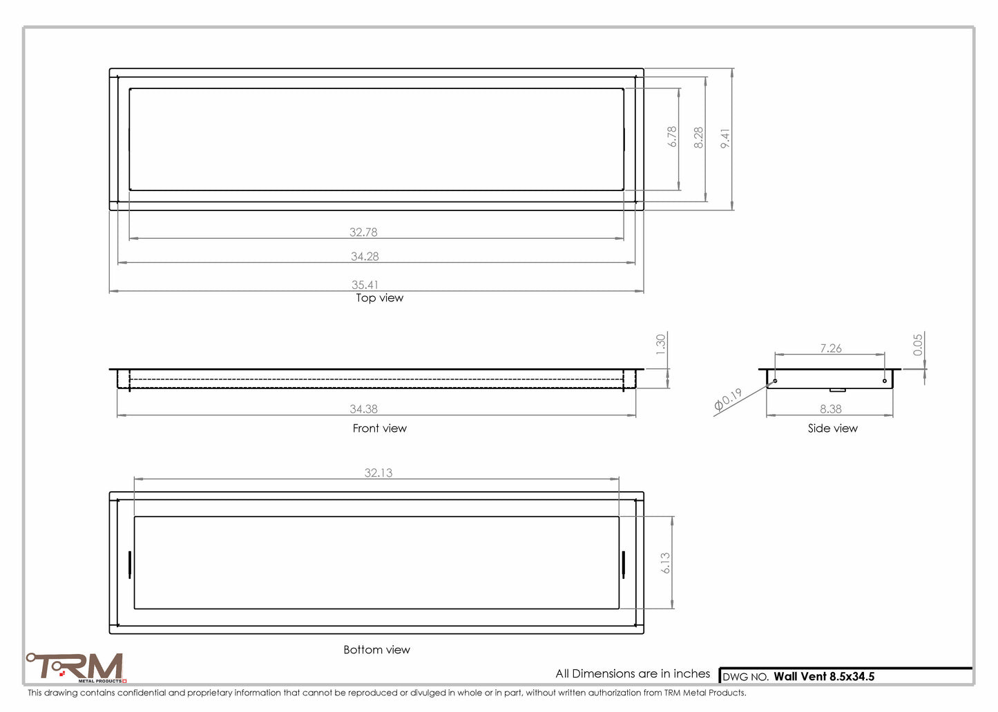 8.5x34.5 - Wall Vent - Modern Vent Cover -  Return Air Vent - TRM Metal  34.5x8.5