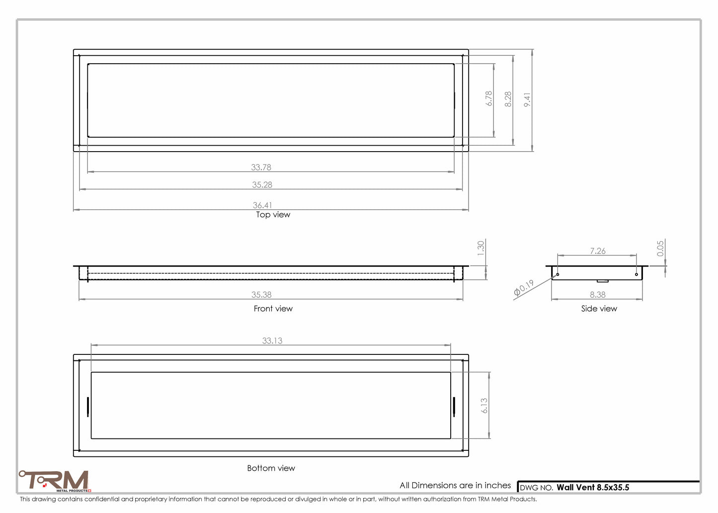 8.5x35.5 - Wall Vent - Modern Vent Cover -  Return Air Vent - TRM Metal  35.5x8.5