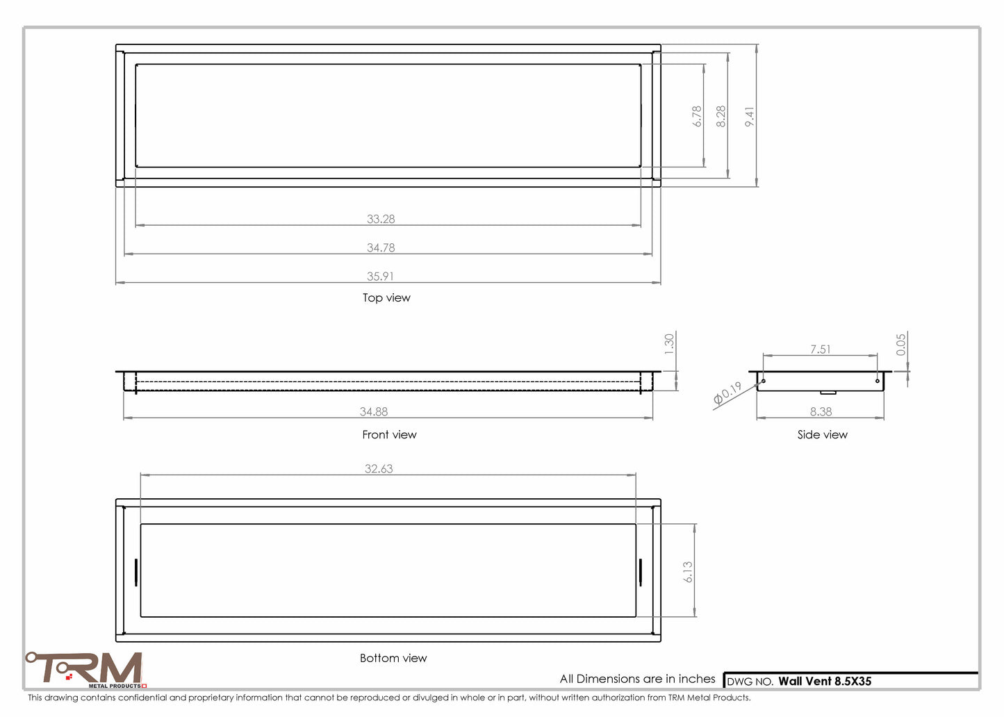 8.5x35 - Wall Vent - Modern Vent Cover -  Return Air Vent - TRM Metal  35x8.5