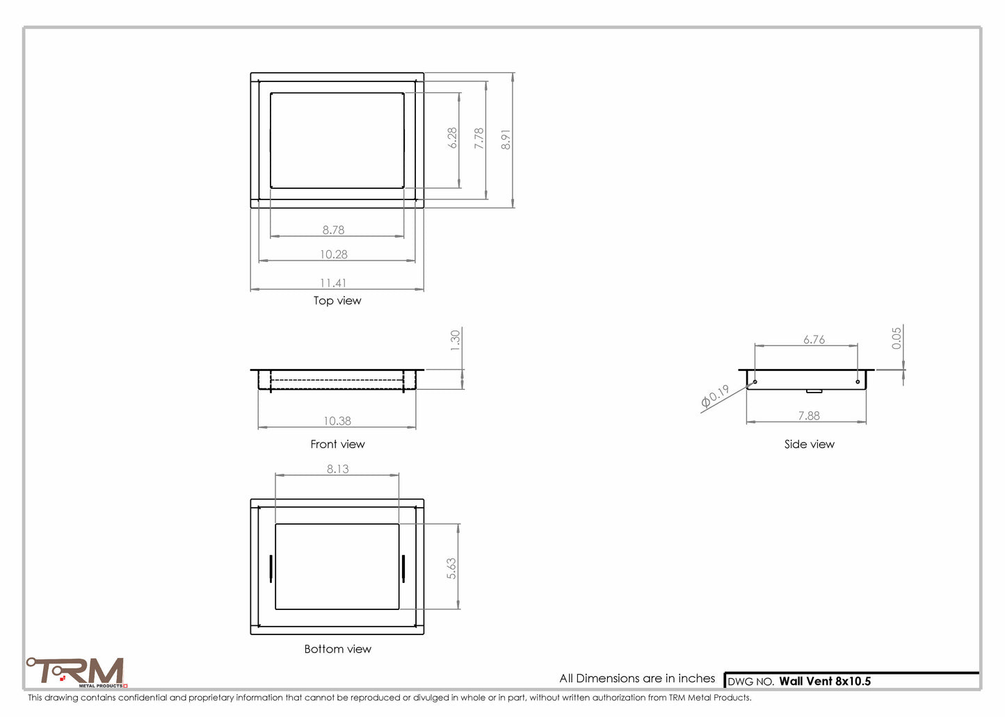 8x10.5 - Wall Vent - Modern Vent Cover -  Return Air Vent - TRM Metal  10.5x8