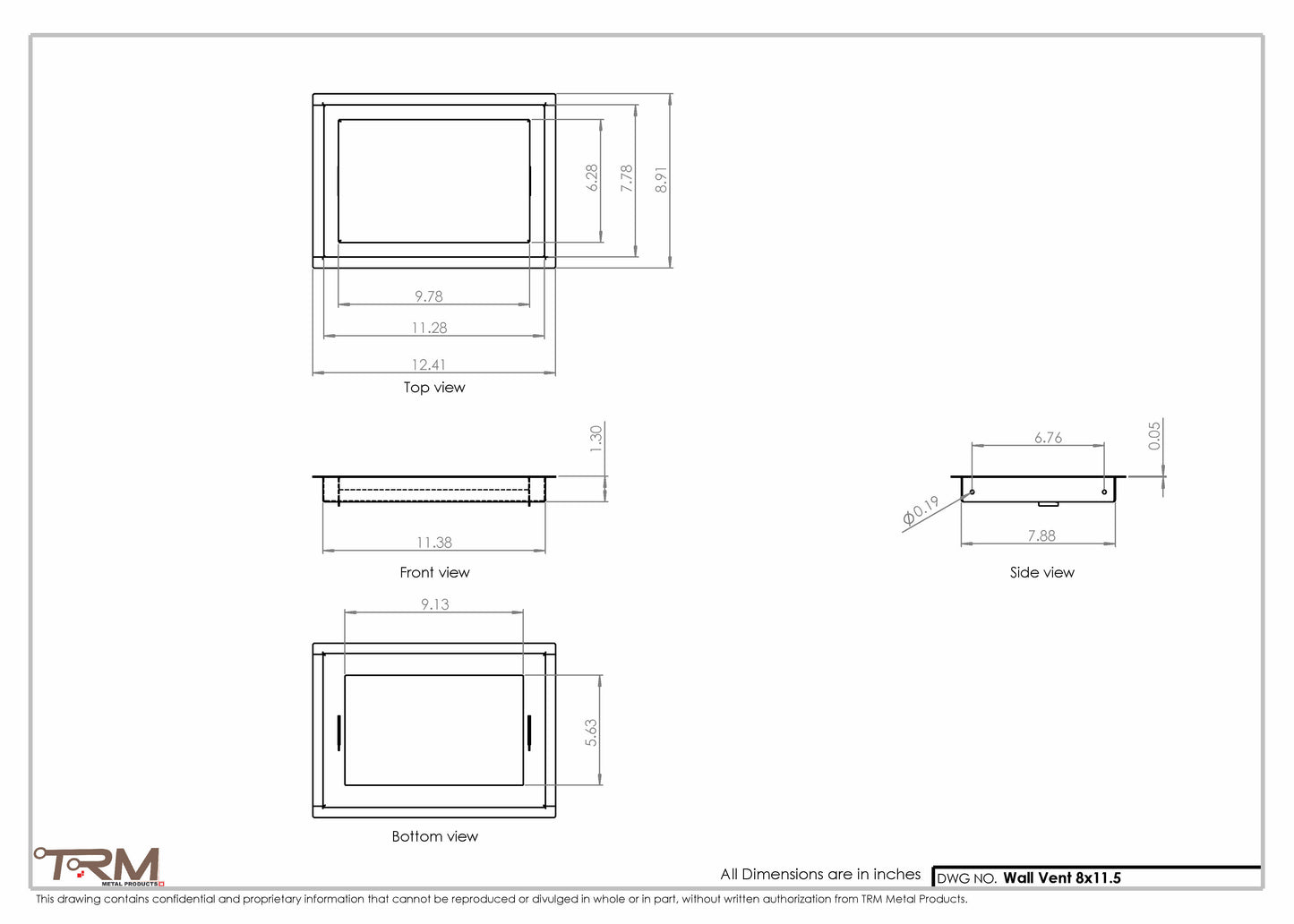 8x11.5 - Wall Vent - Modern Vent Cover -  Return Air Vent - TRM Metal  11.5x8