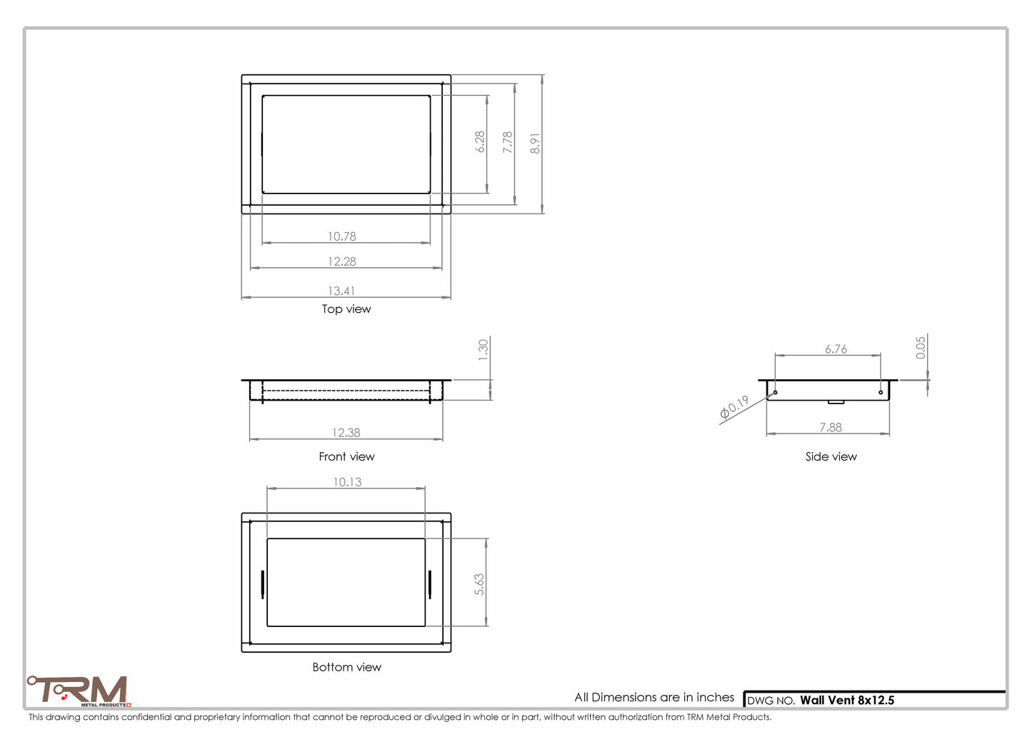 8x12.5 - Wall Vent - Modern Vent Cover -  Return Air Vent - TRM Metal  12.5x8