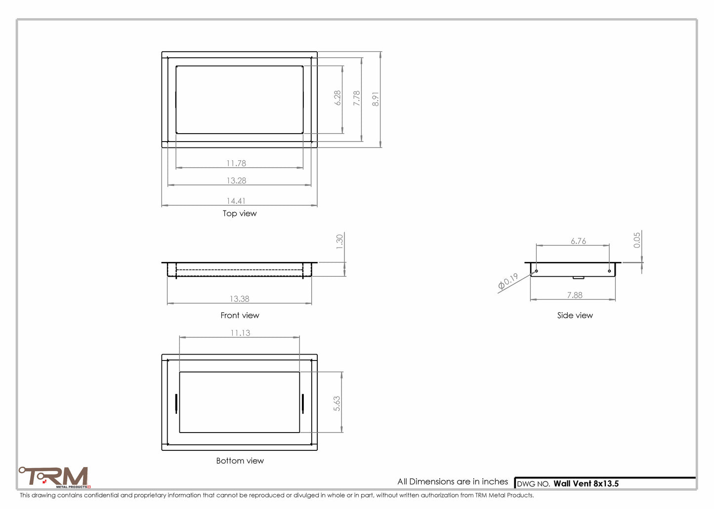 8x13.5 - Wall Vent - Modern Vent Cover -  Return Air Vent - TRM Metal  13.5x8