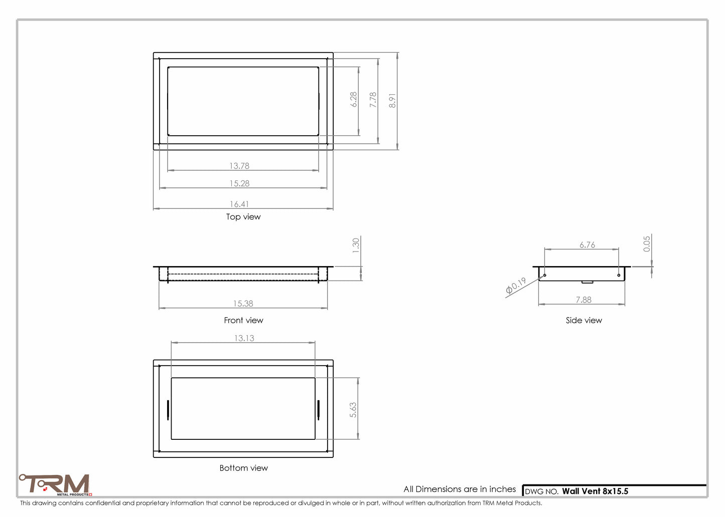 8x15.5 - Wall Vent - Modern Vent Cover -  Return Air Vent - TRM Metal  15.5x8