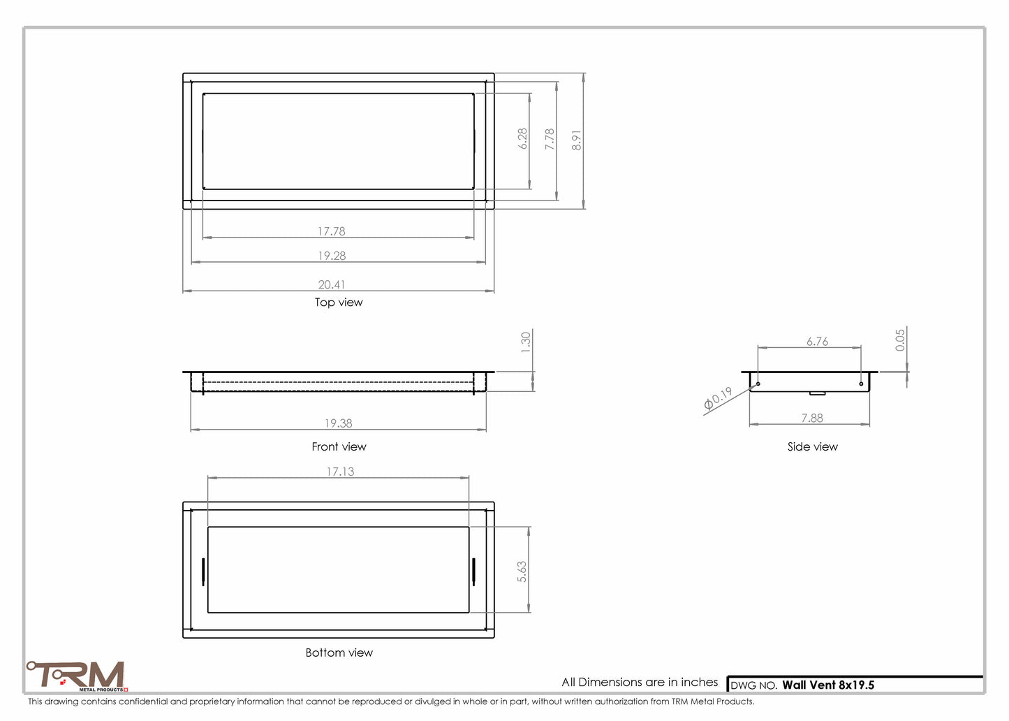 8x19.5 - Wall Vent - Modern Vent Cover -  Return Air Vent - TRM Metal  19.5x8