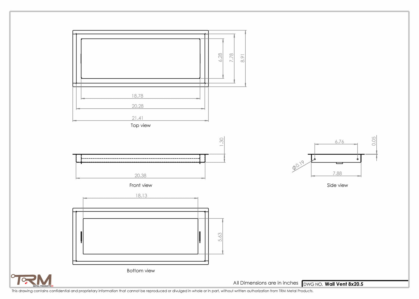 8x20.5 - Wall Vent - Modern Vent Cover -  Return Air Vent - TRM Metal  20.5x8