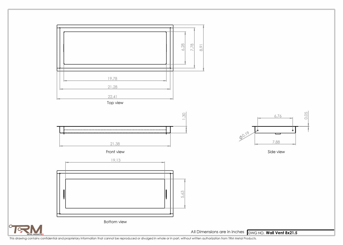 8x21.5 - Wall Vent - Modern Vent Cover -  Return Air Vent - TRM Metal  21.5x8