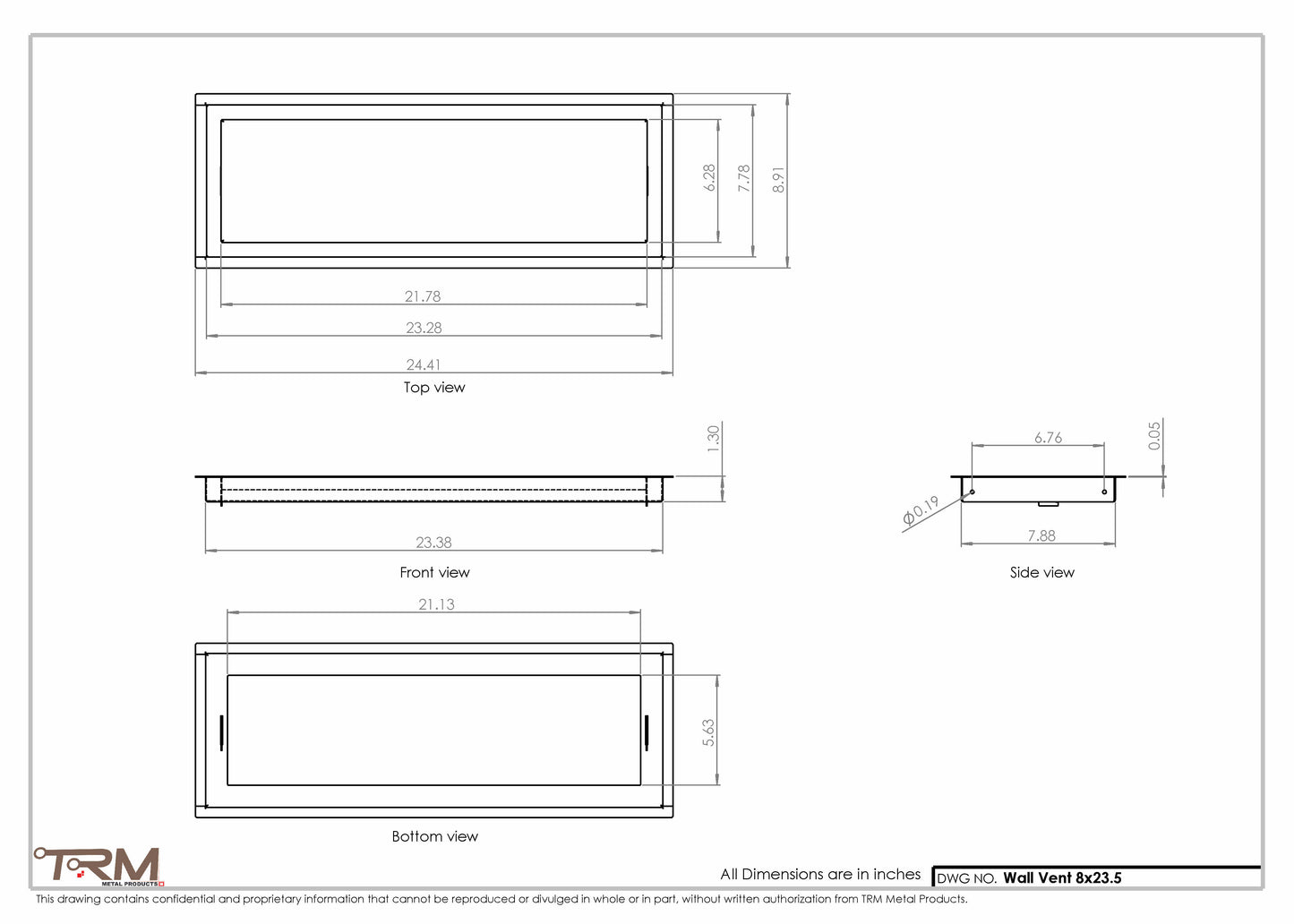 8x23.5 - Wall Vent - Modern Vent Cover -  Return Air Vent - TRM Metal  23.5x8