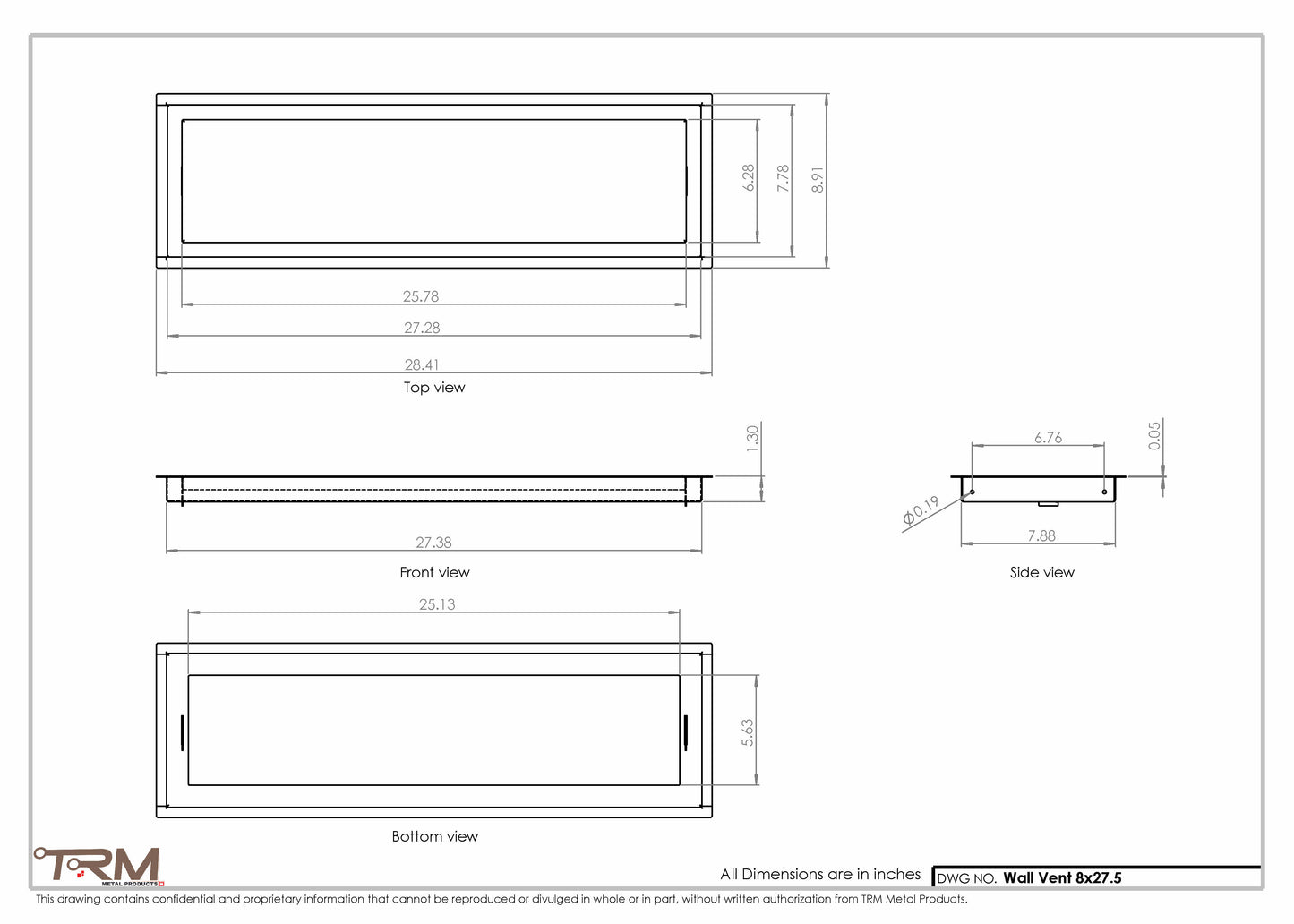 8x27.5 - Wall Vent - Modern Vent Cover -  Return Air Vent - TRM Metal  27.5x8