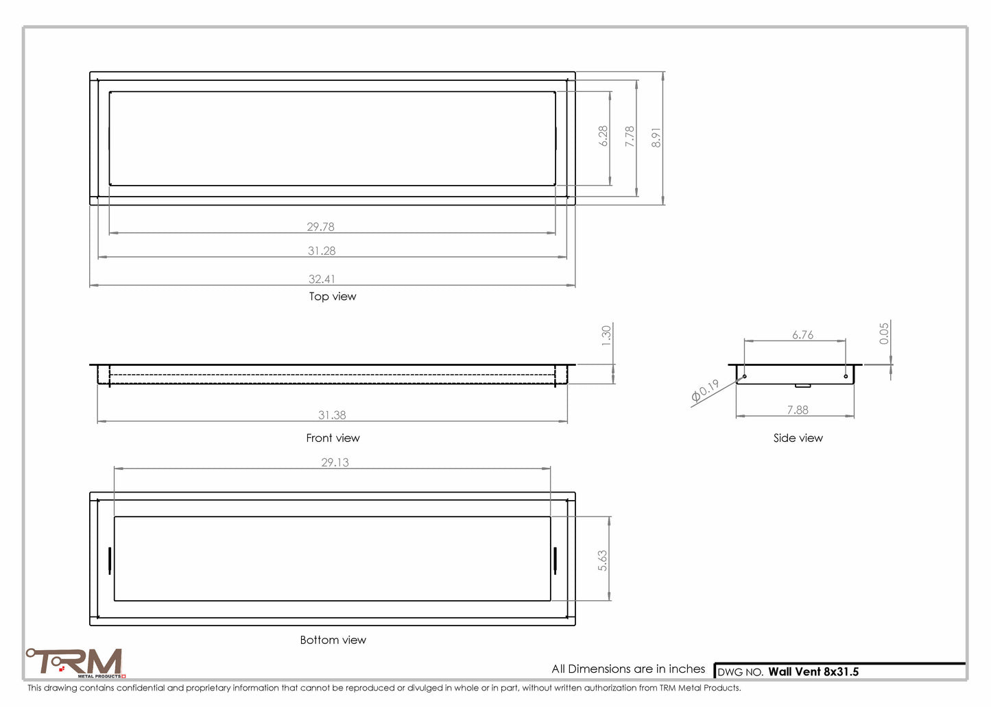 8x31.5 - Wall Vent - Modern Vent Cover -  Return Air Vent - TRM Metal  31.5x8