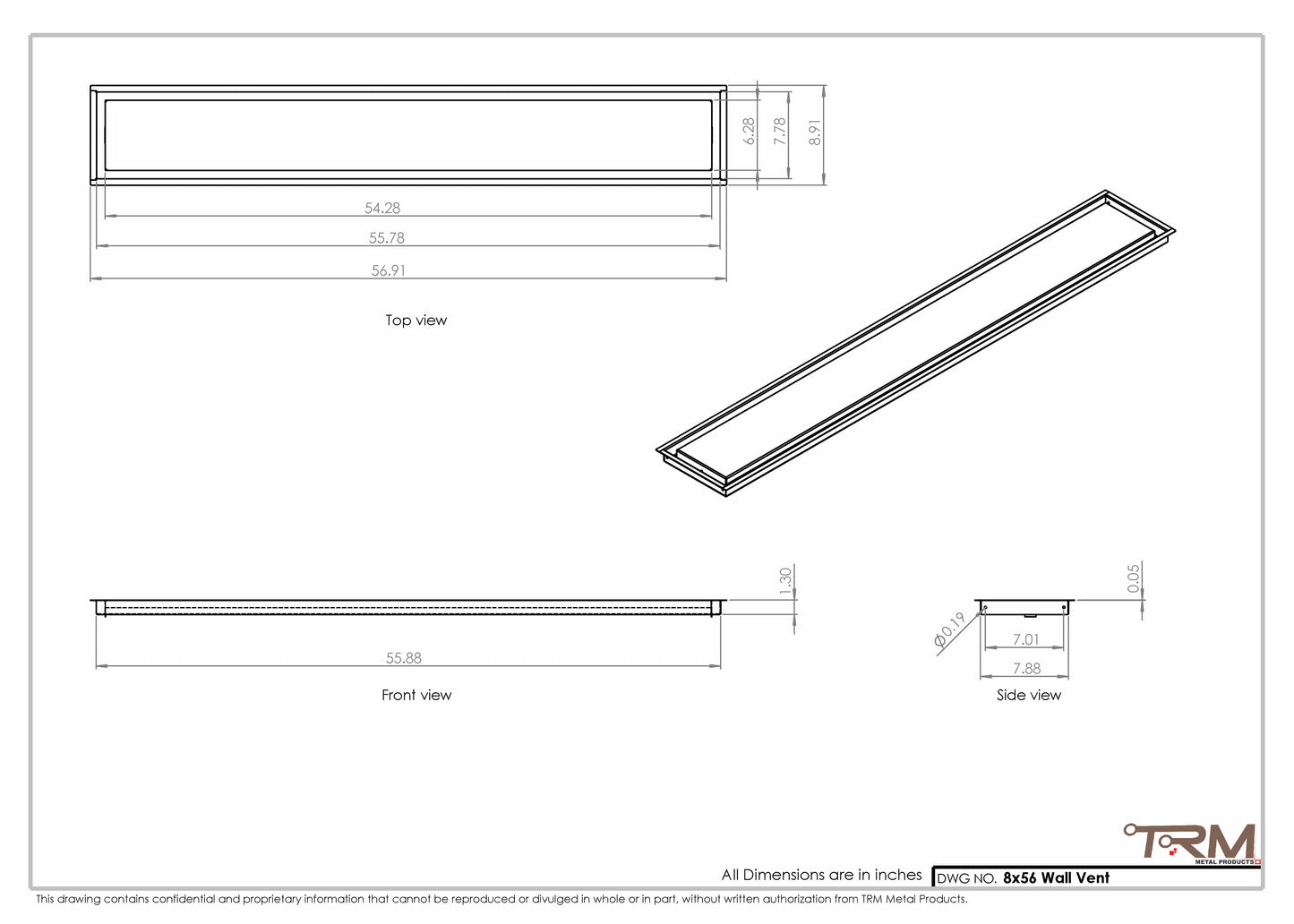 8x56 - Wall Vent - Modern Vent Cover -  Return Air Vent - TRM Metal  56x8
