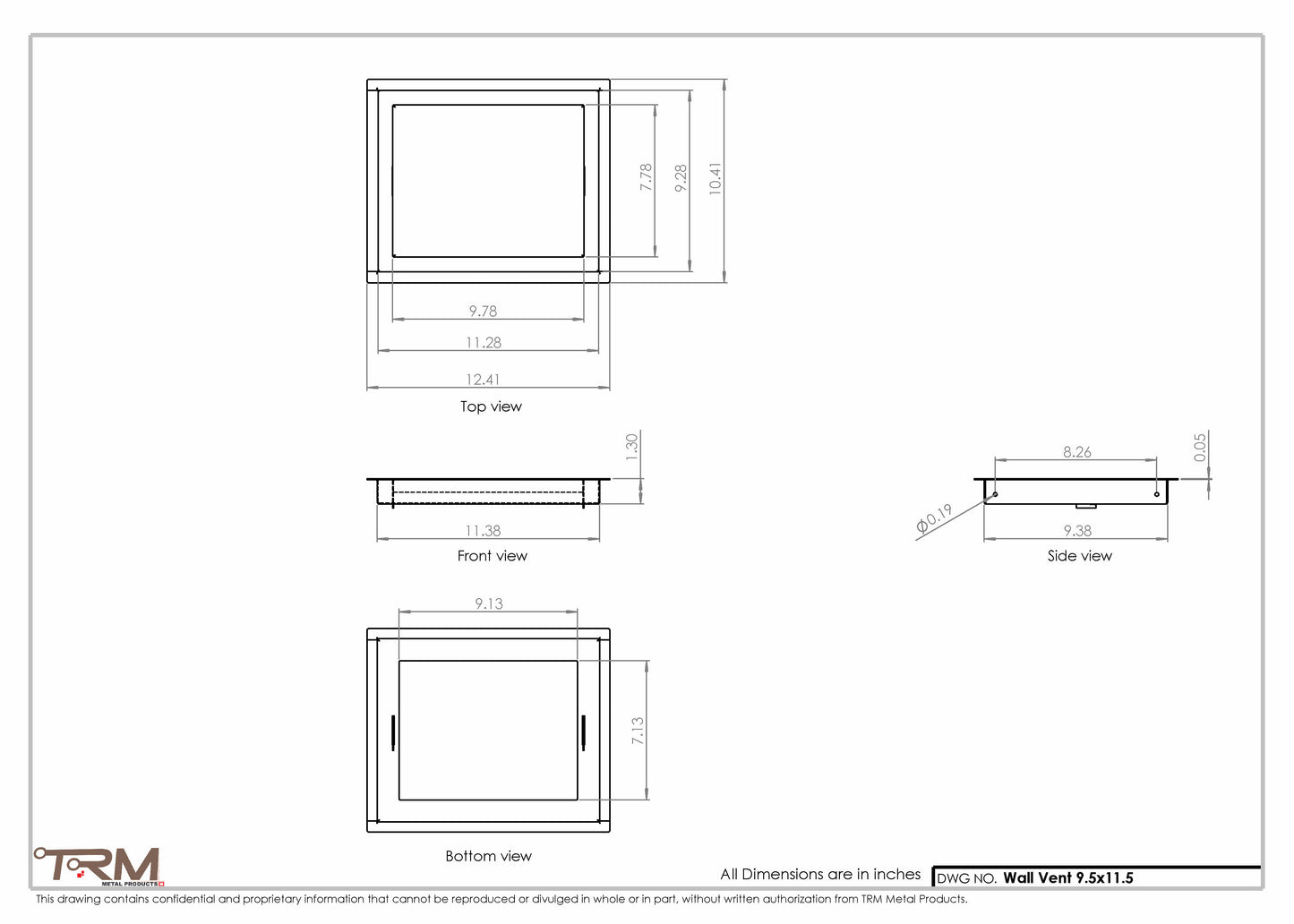 9.5x11.5 - Wall Vent - Modern Vent Cover -  Return Air Vent - TRM Metal  11.5x9.5