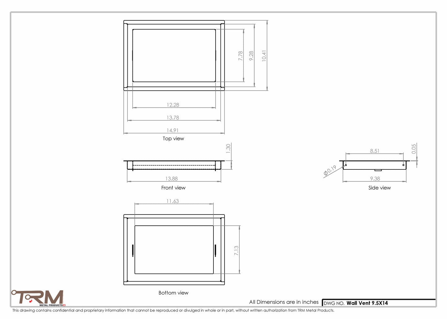 9.5x14 - Wall Vent - Modern Vent Cover -  Return Air Vent - TRM Metal  14x9.5