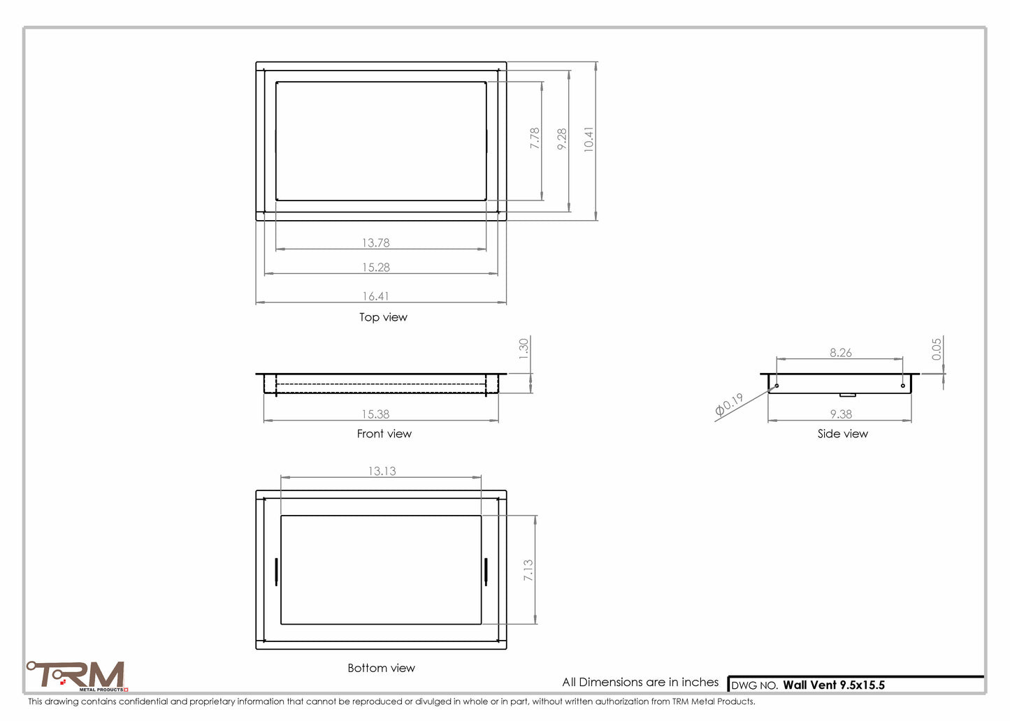 9.5x15.5 - Wall Vent - Modern Vent Cover -  Return Air Vent - TRM Metal  15.5x9.5