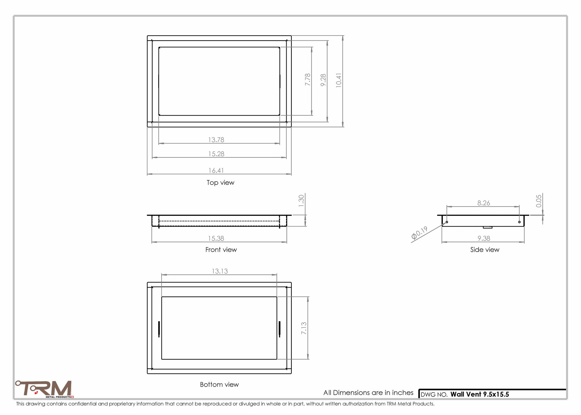 9.5x15.5 - Wall Vent - Modern Vent Cover -  Return Air Vent - TRM Metal  15.5x9.5