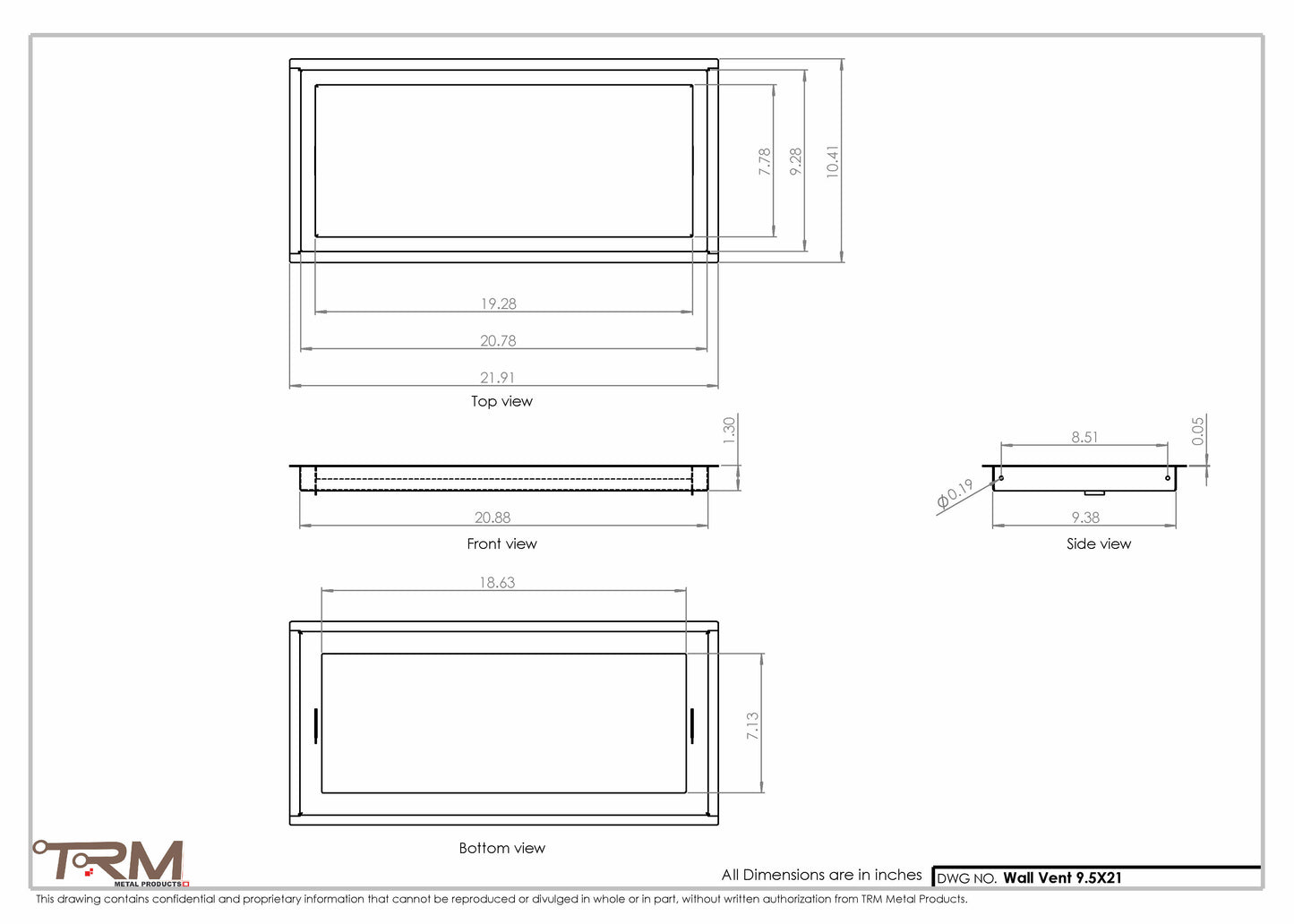 9.5x21 - Wall Vent - Modern Vent Cover -  Return Air Vent - TRM Metal  21x9.5