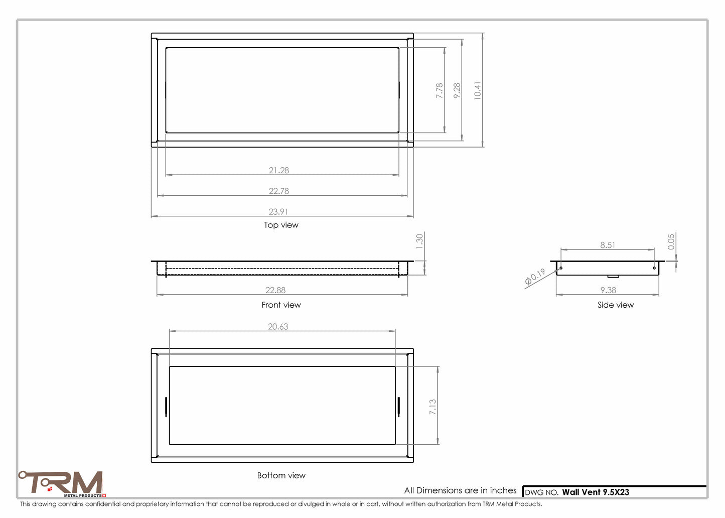 9.5x23 - Wall Vent - Modern Vent Cover -  Return Air Vent - TRM Metal  23x9.5