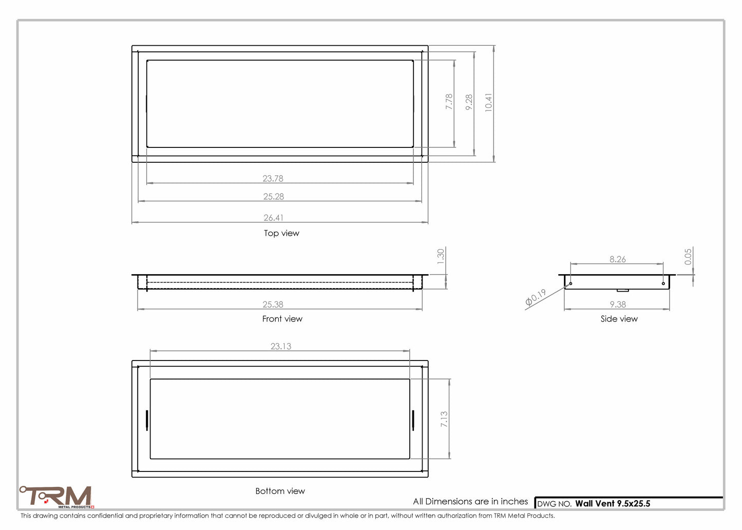 9.5x25.5 - Wall Vent - Modern Vent Cover -  Return Air Vent - TRM Metal  25.5x9.5
