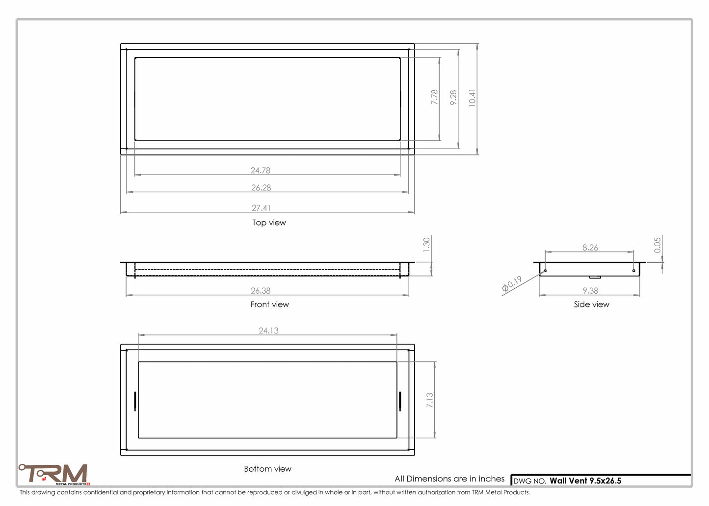 9.5x26.5 - Wall Vent - Modern Vent Cover -  Return Air Vent - TRM Metal  26.5x9.5