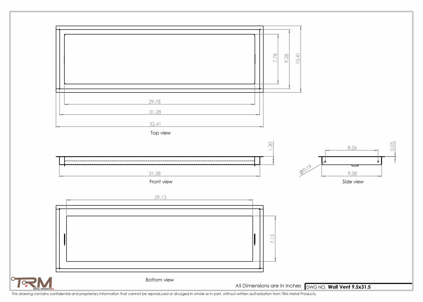 9.5x31.5 - Wall Vent - Modern Vent Cover -  Return Air Vent - TRM Metal  31.5x9.5