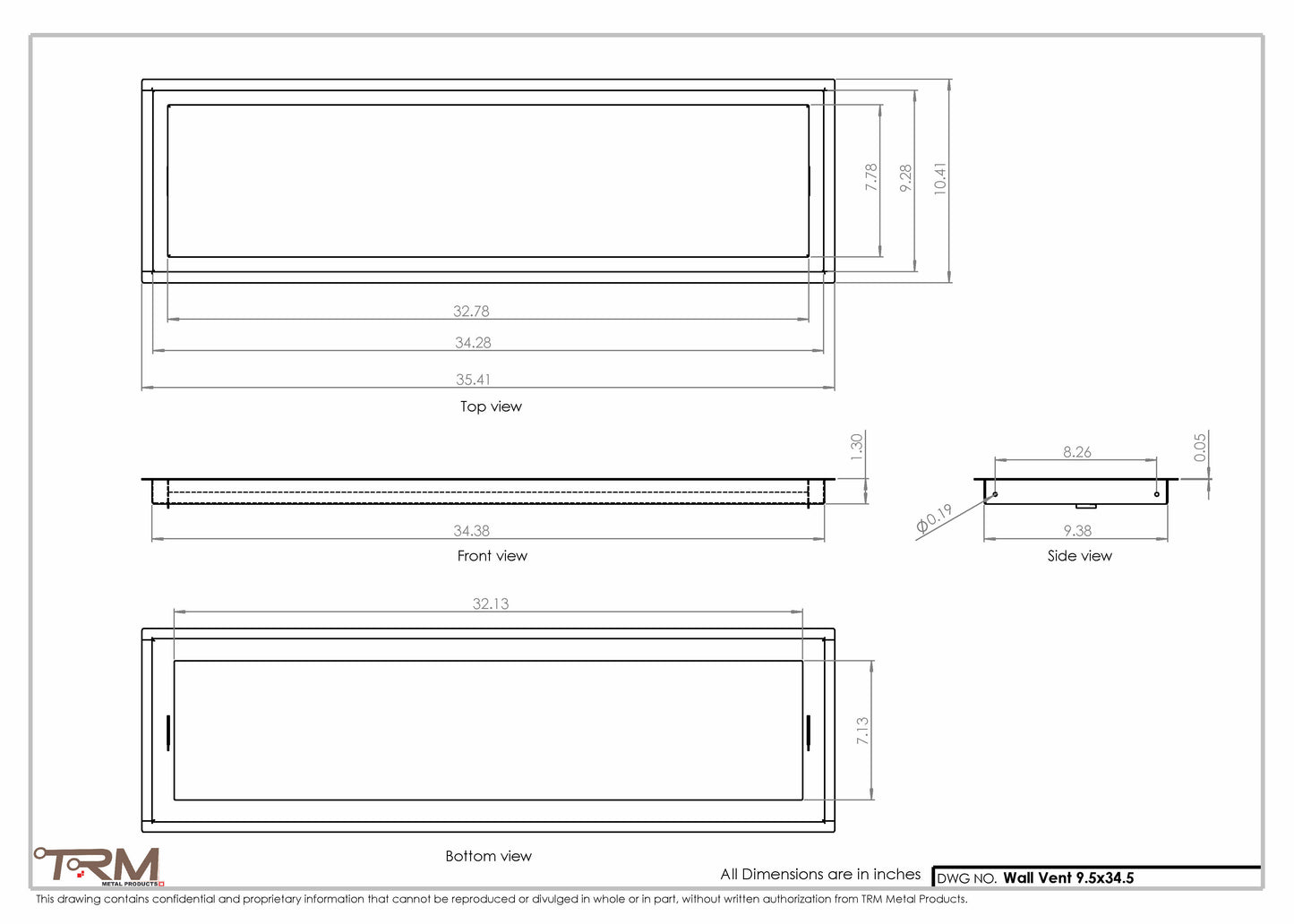 9.5x34.5 - Wall Vent - Modern Vent Cover -  Return Air Vent - TRM Metal  34.5x9.5